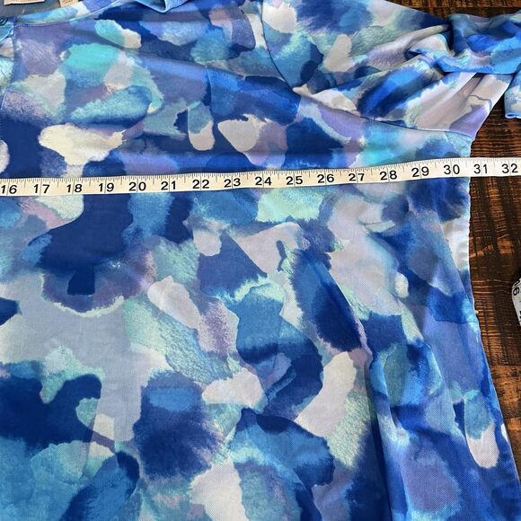 LOGO Layers Lori Goldstein Watercolor Printed Mesh Cardigan Women's 4X Blue Sea - Picture 7 of 8